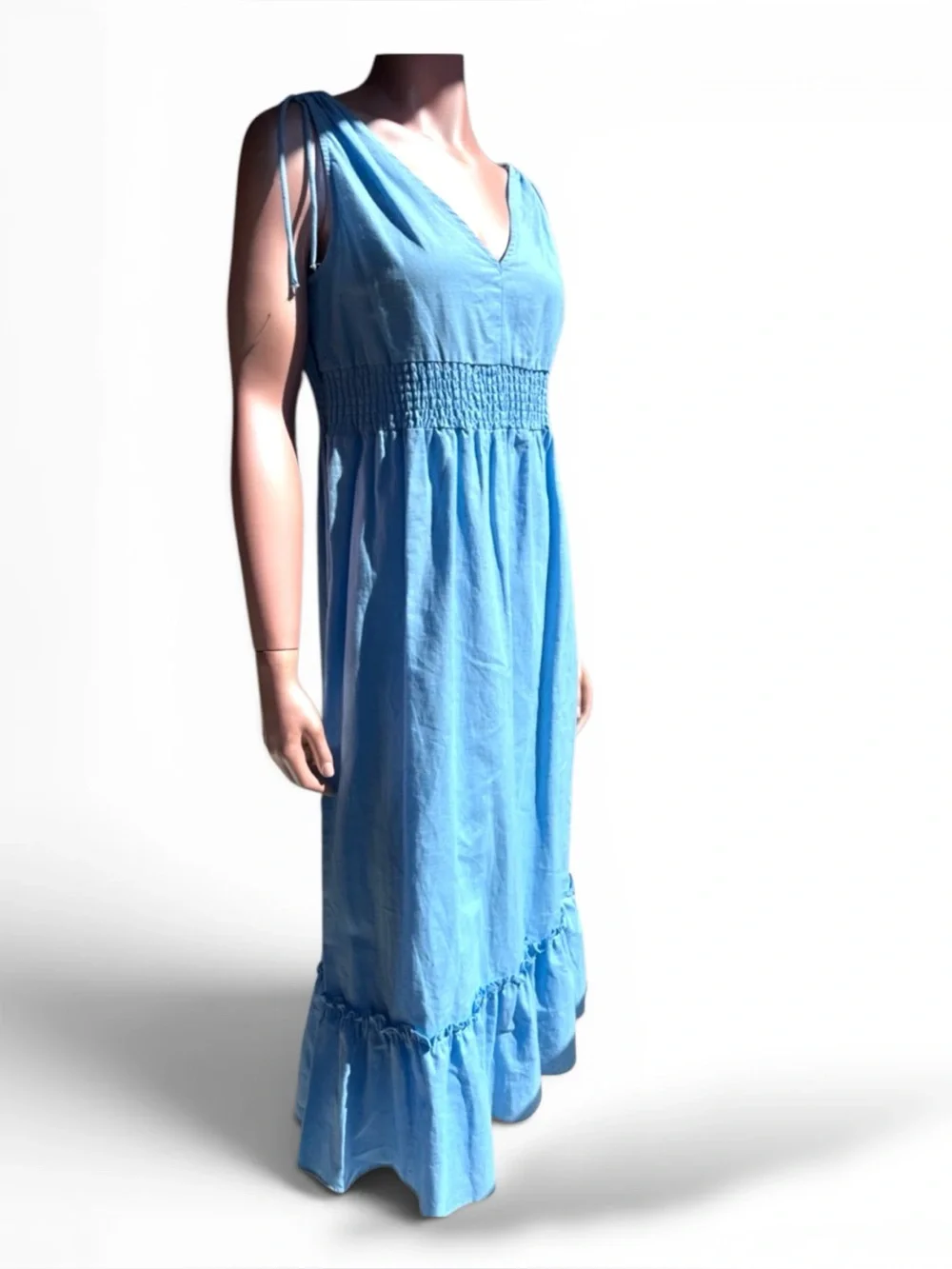 Linen summer dress Deluc. Blue smocked empire waist - Canadian sz XS S M L‎